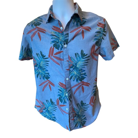 Demin and Flower Button Shirt Size Small Ricky Singh Slim Fit Cotton Blue EUC - Picture 1 of 10